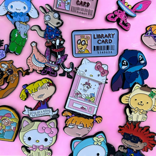 Throwback style enamel pins