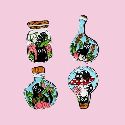 Cats in jars enamel pin