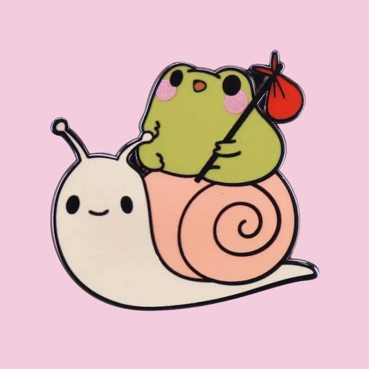 Snail frog enamel pin