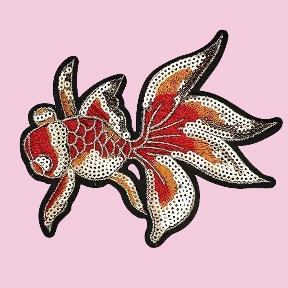 Gold fish sequins embroidery patch