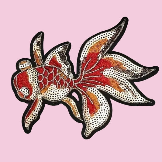 Gold fish sequins embroidery patch