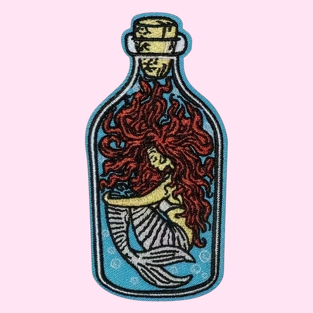 Mermaid bottle embroidery patch