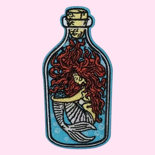 Mermaid bottle embroidery patch