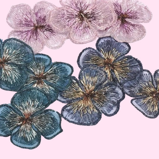 Pansy flower embroidery patch