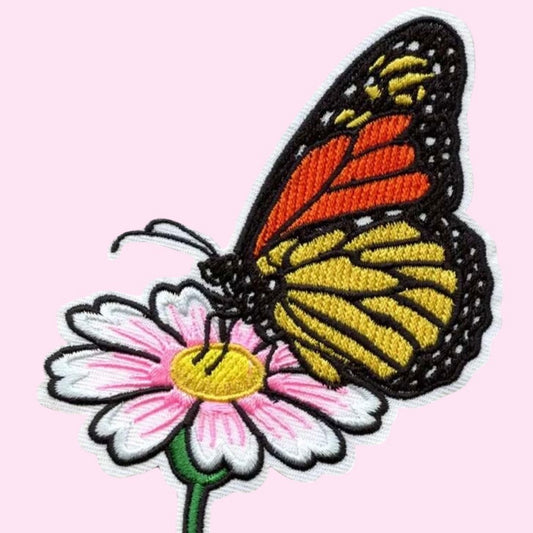 Butterfly flower embroidery patch