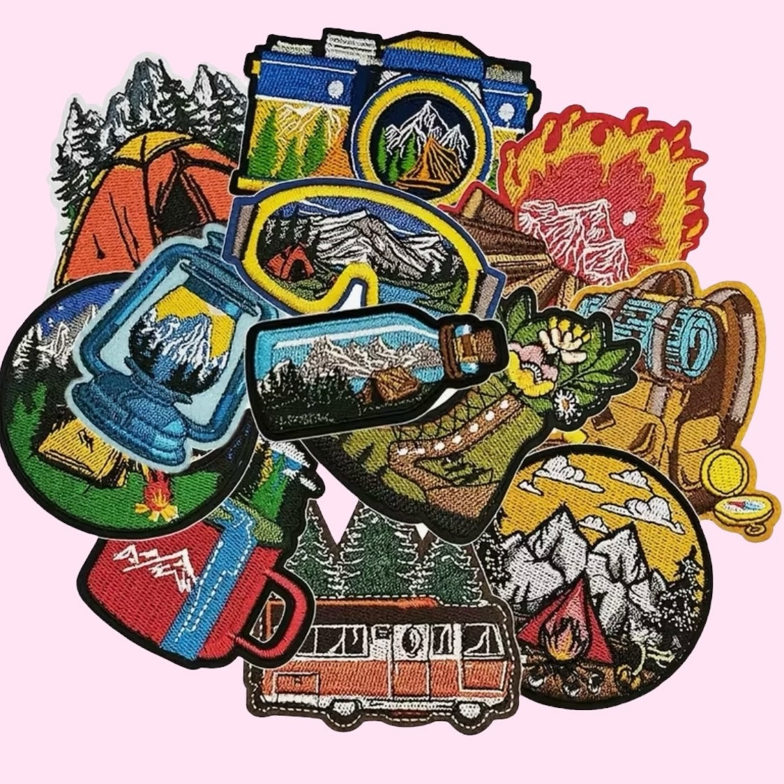 Random camping assortment embroidery patch