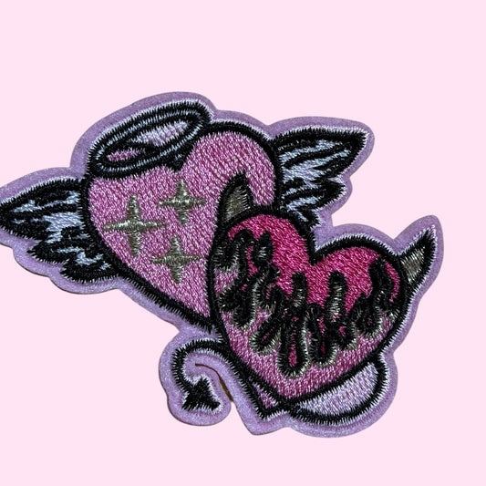 Pink flame hearts embroidery patch