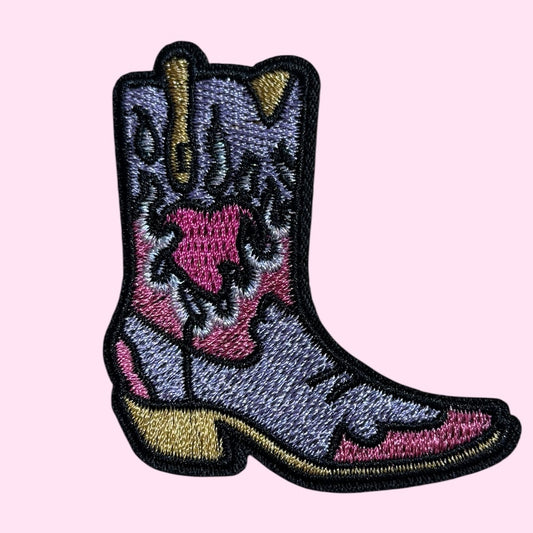 Pink purple flame cowboy boots embroidery patch