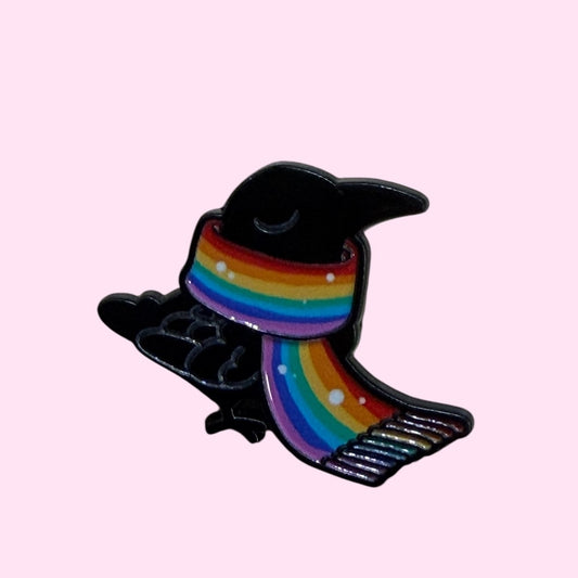 Rainbow raven enamel pin