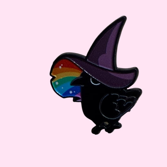 Witches hat raven enamel pin