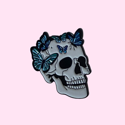 Butterfly skull enamel pin