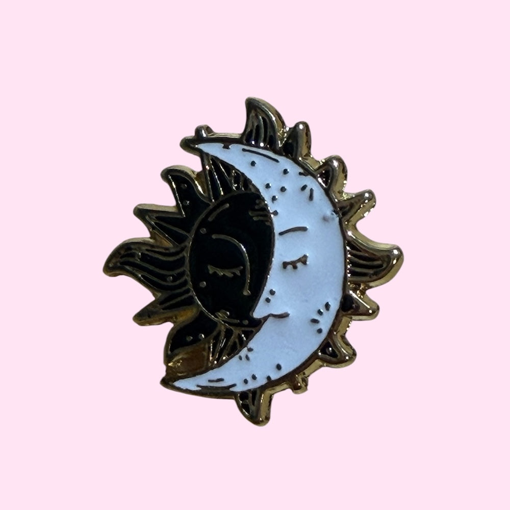 Sun moon enamel pin