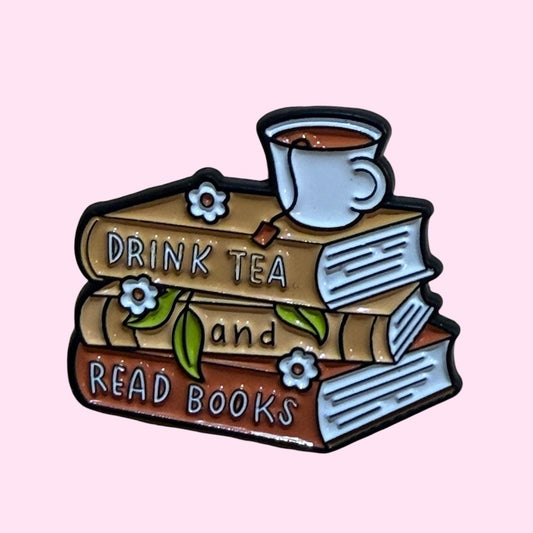 Drink tea and read books enamel pin