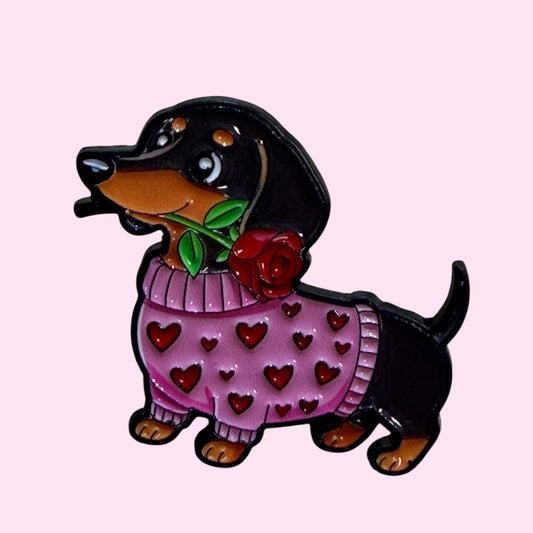 Sausage dog love enamel pin