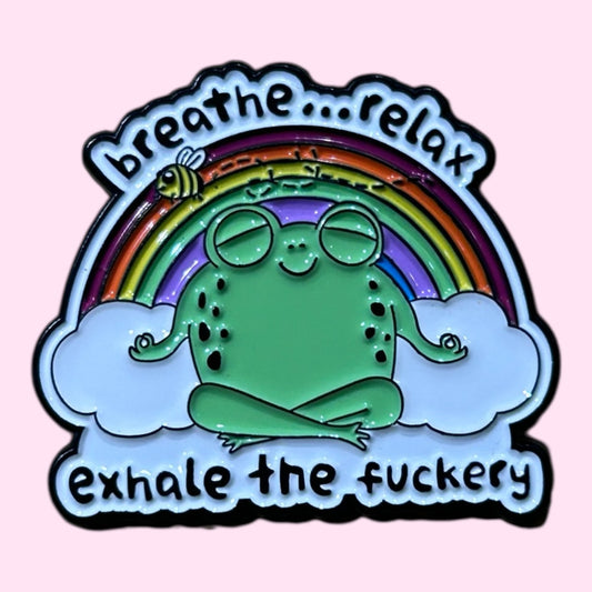 Breathe and relax frog enamel pin