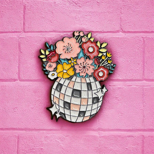 Disco flowers enamel pin