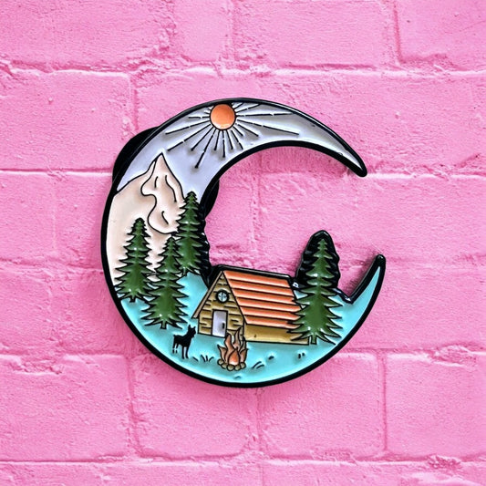 Camping moon enamel pin