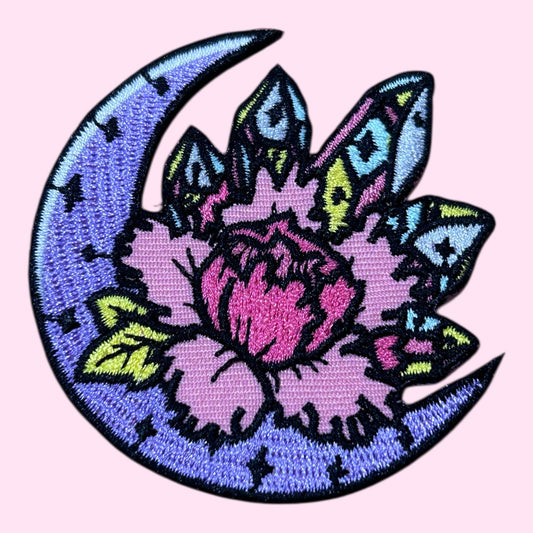 Moon flower crystal embroidery patch