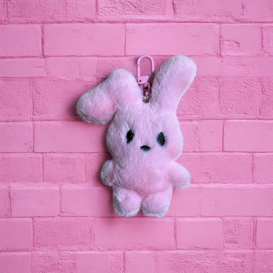 Pink fluffy rabbit key ring