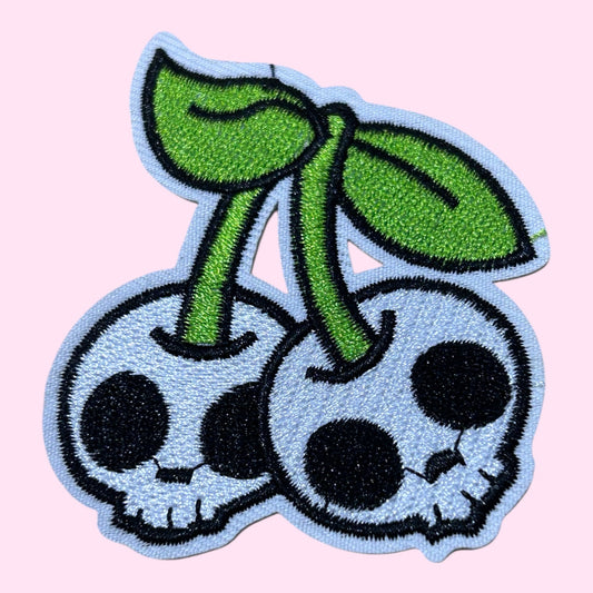 Skull cherry embroidery patch