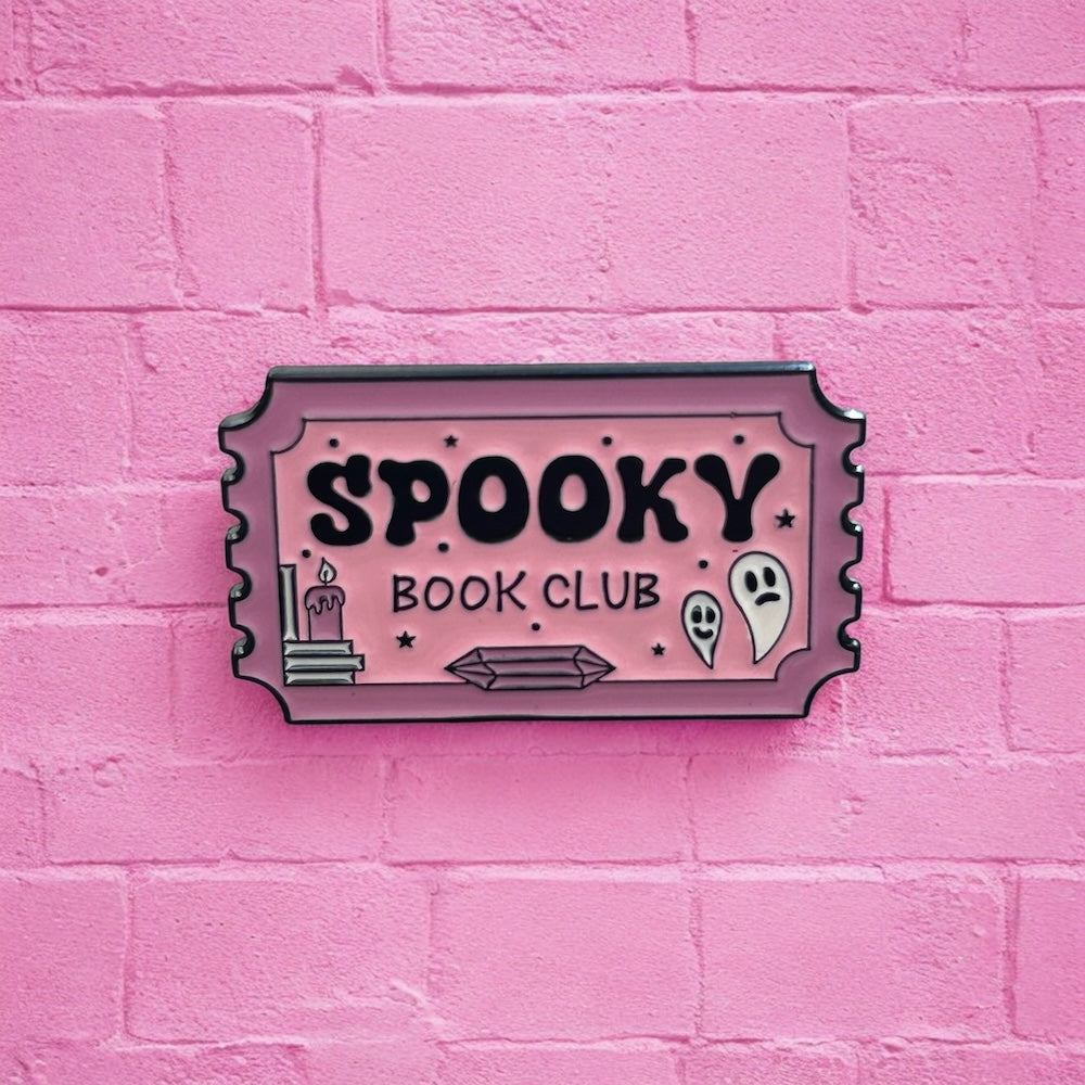 Spooky book club enamel pin