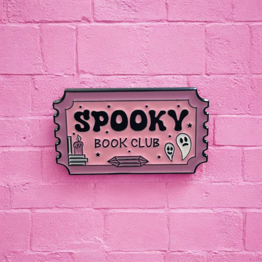 Spooky book club enamel pin