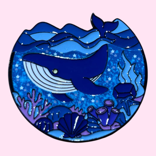Ocean circle whale enamel pin